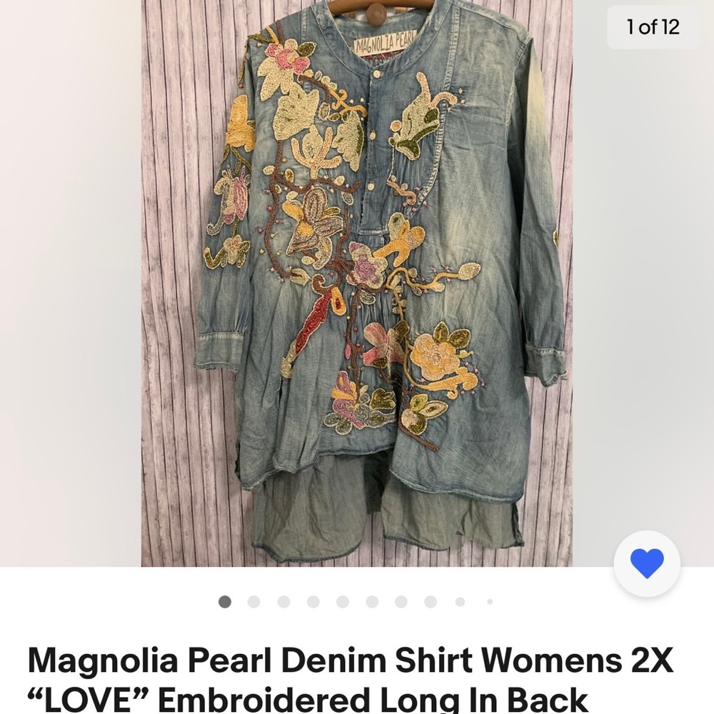 ISO - NOT FOR SALE Magnolia Pearl Embroidered Denim Shirt - Long in Back